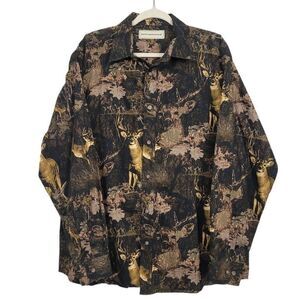 Bit & Bridle Deer Print Camouflage Button Down Shirt Sz L Hunting Outdoors Camo